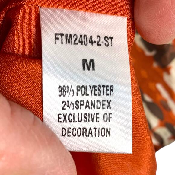 THML Women's Size MED Dress Rust Cream Brown Ruffle Bottom Puff Sleeve - Picture 14 of 14